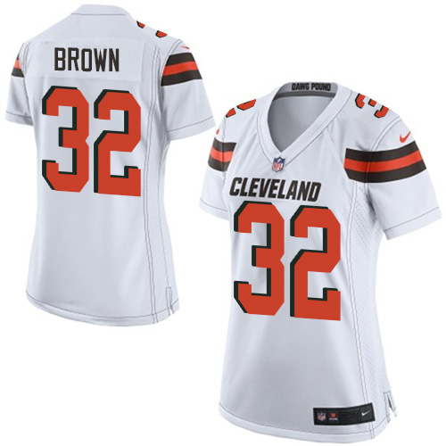 Women's Elite Jim Brown Nike Jersey White Road - #32 NFL Cleveland Browns